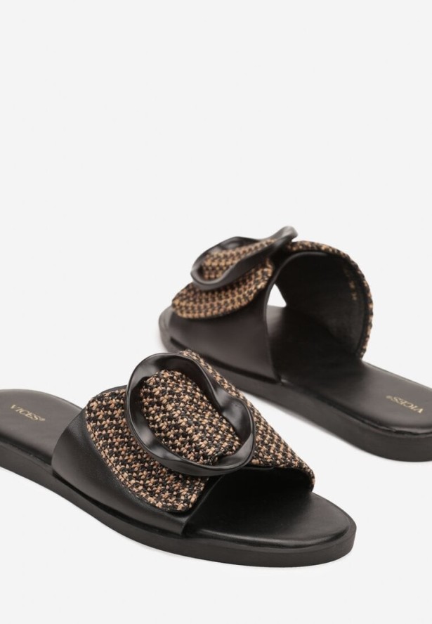 Czarne Klapki Vices z Geometryczną Ozdobą Arrisaria