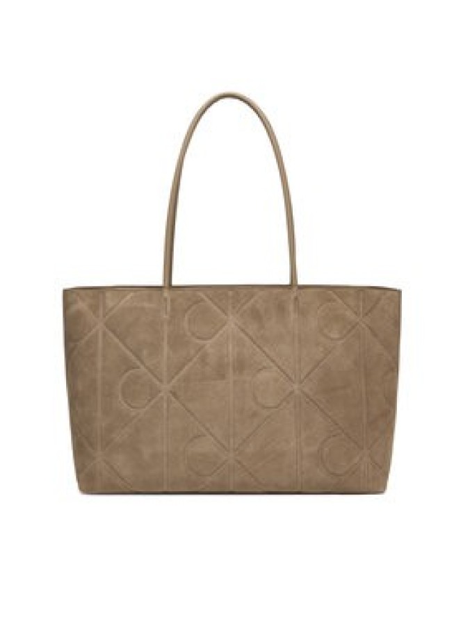 Calvin Klein Torebka Emblem Aop Embossed Suede Tote LV04F3334G Beżowy