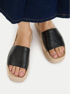 Calvin Klein Espadryle Flatf Espa Mule Lth Mg HW0HW03027 Czarny