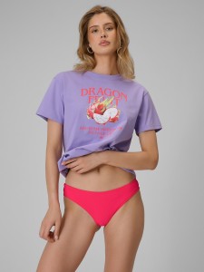 4F T-shirt loose z nadrukiem damski - fioletowy L