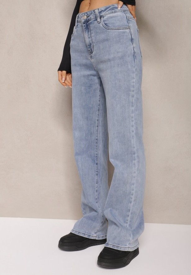 Jasnoniebieskie Szerokie Jeansy Regular Waist Rehnia