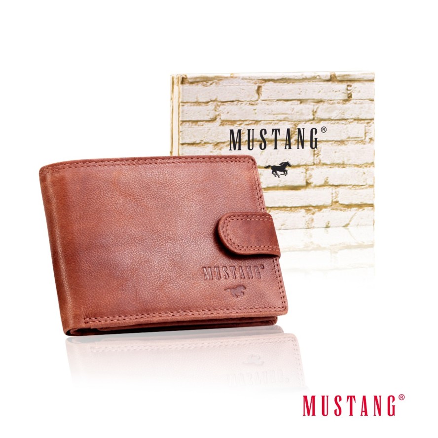 MUSTANG Denimo Wallet Side Opening With Button SKÓRZANY PORTFEL POJEMNY NA KARTY PREMIUM RFID