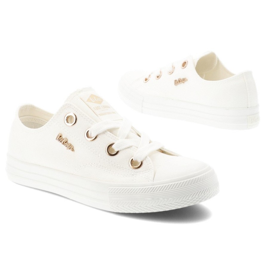 Trampki damskie Lee Cooper, cholewka z materiału tekstylnego wiązanie z przodu na płaskiej podeszwie, białe, LCW-26-02-4068L SVL-653