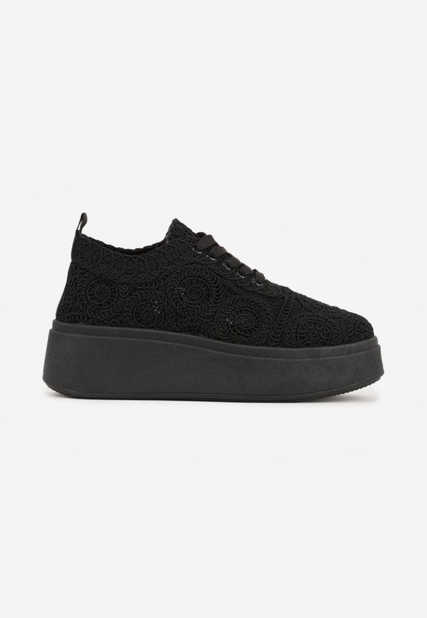 Czarne Sneakersy z Plecionki na Grubej Podeszwie w Stylu Boho Dacara