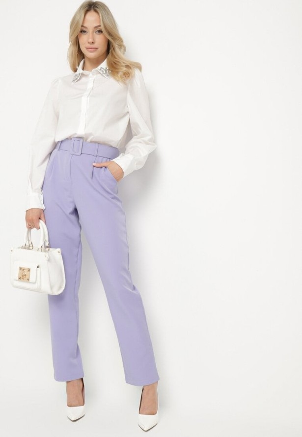 Biała Klasyczna Koszula Ozdobiona Cyrkoniami Ariliana