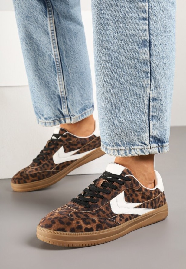 Panterkowe Skórzane Sneakersy Tenisówki z Geometrycznym Wzorem Mirathe