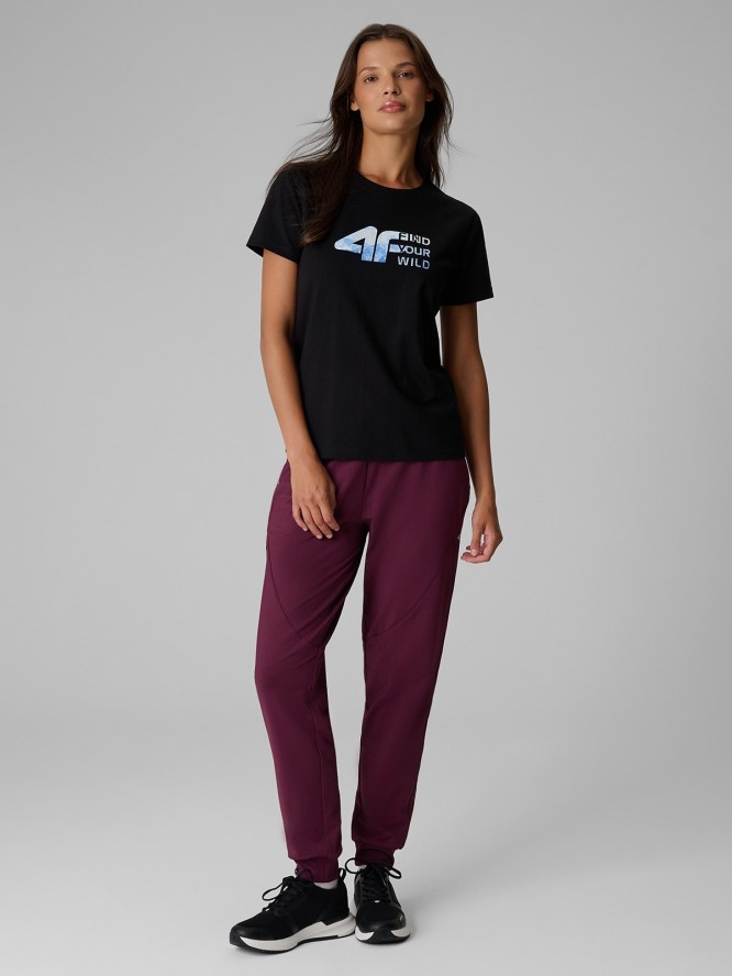 4F T-shirt regular z nadrukiem damski - czarny XL
