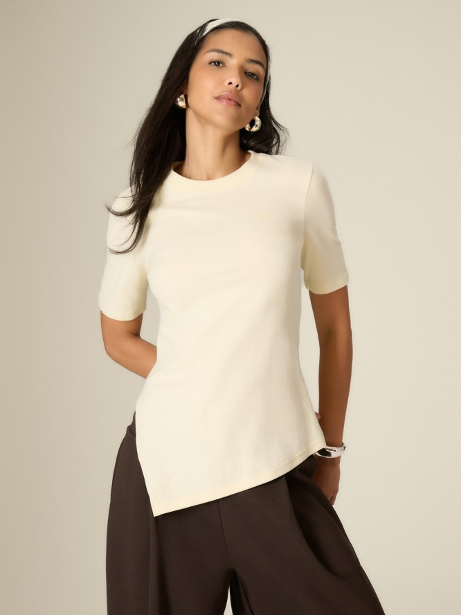 4F T-shirt regular gładki damski - żółty XL