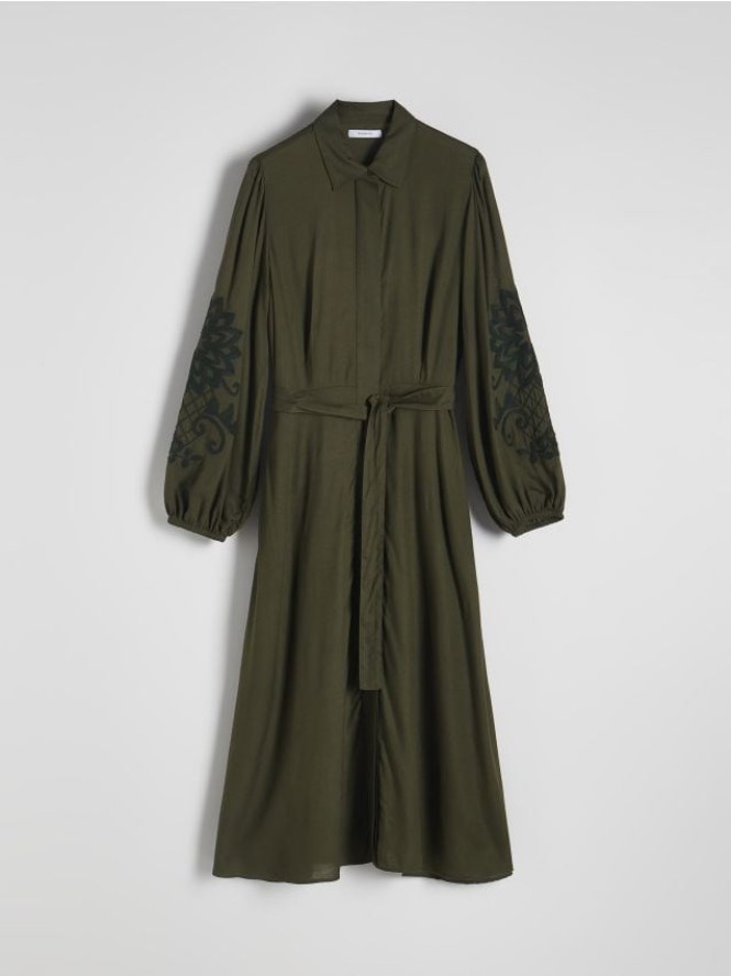 Koszulowa sukienka z wiskozy - oliwkowy