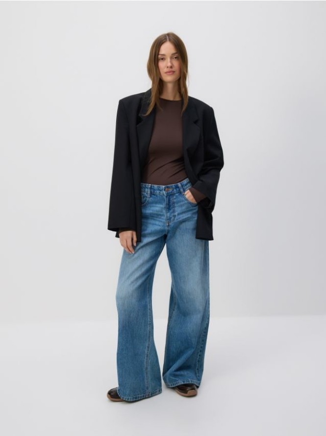 Gładki longsleeve - ciemnobrązowy