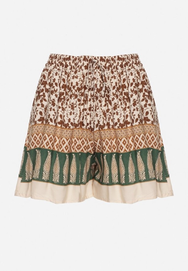 Brązowe Bawełniane Szorty z Wysokim Stanem w Kwiaty Kolessa