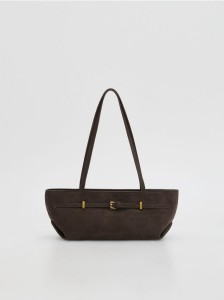 Torebka shopper z imitacji zamszu - ciemnobrązowy