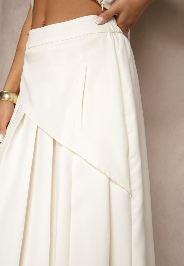 Beżowa Asymetryczna Spódnica Plisowana z Bawełną i Wiskozą Natunelia