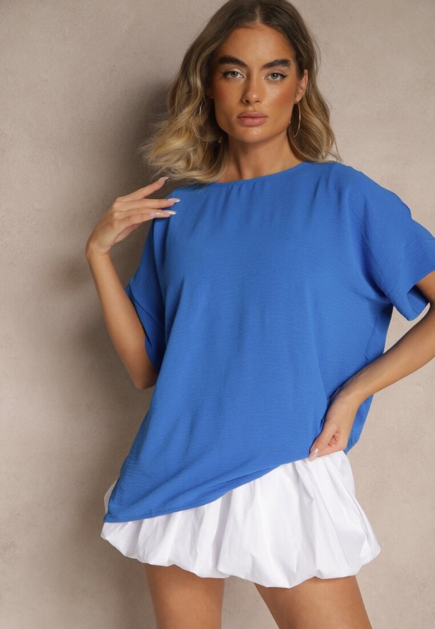 Niebieska Bluzka w Stylu Nietoperza Fadeasia