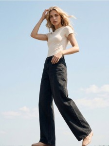 Jeansy wide leg z efektem sprania - czarny