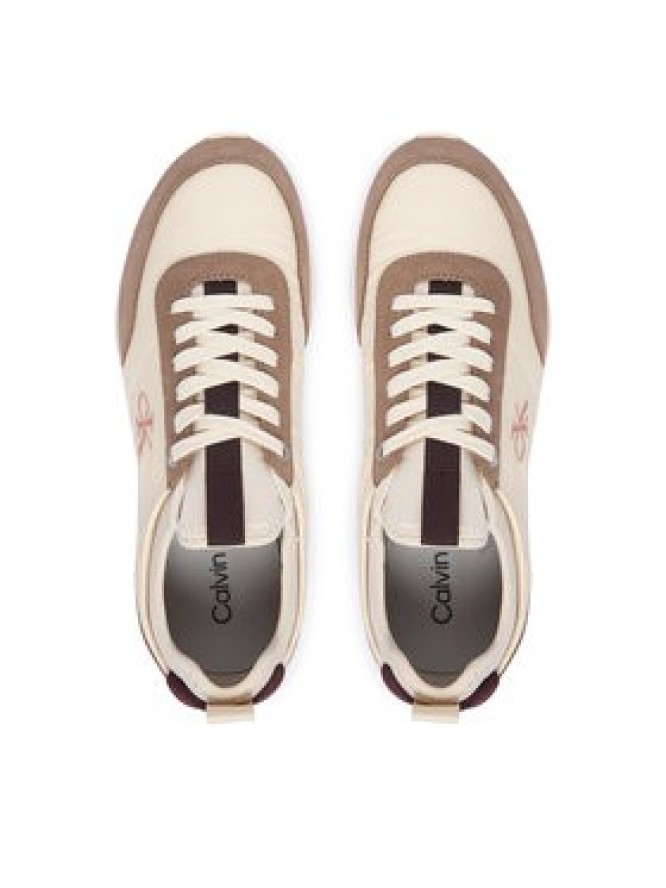 Calvin Klein Sneakersy Retro Runner Lace Up Sock YW0YW02060 Kremowy