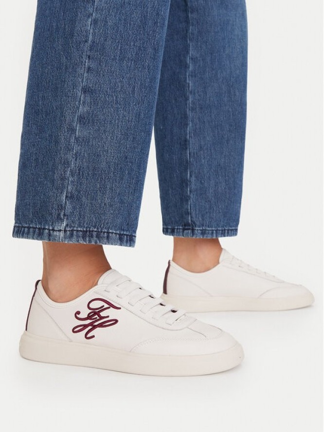 Tommy Hilfiger Sneakersy Th Icon Court Script Premium FW0FW09604 Kremowy