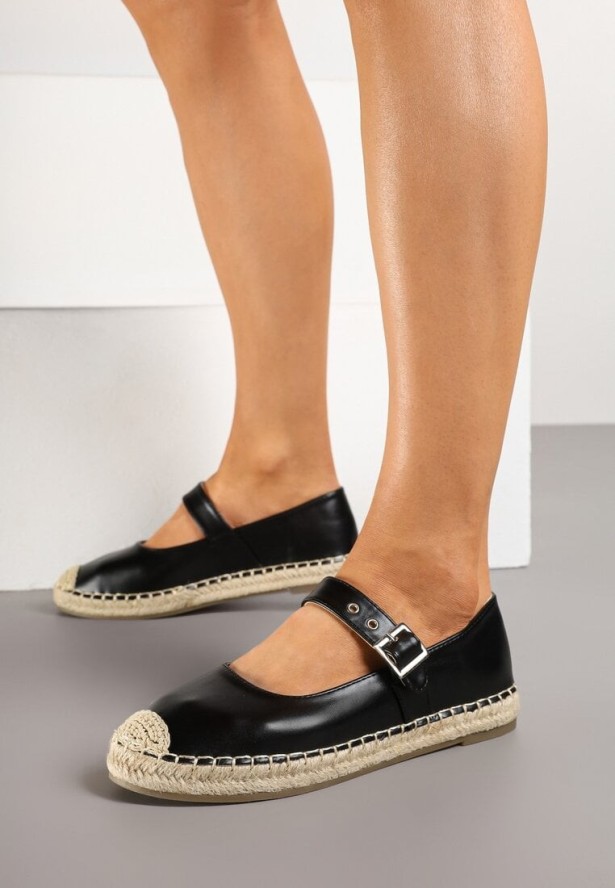 Czarne Espadryle z Plecionką i Paskiem Galvesis