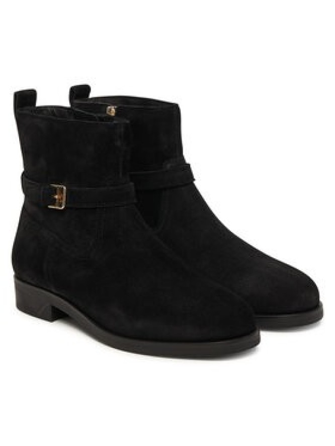 Tommy Hilfiger Botki Th Buckle Riding Suede Bootie FW0FW09047 Czarny