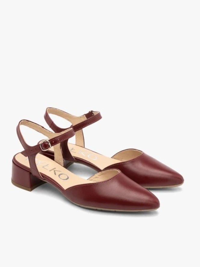 Bordowe czółenka damskie slingback bez pięty