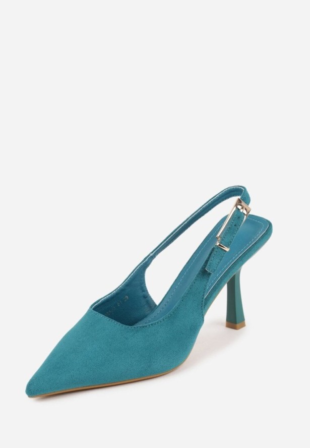 Zielone Szpilki Slingback VICES z Imitacji Zamszu z Prostokątną Klamerką Natuma