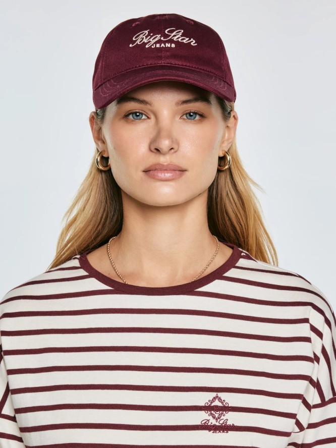 Czapka damska z daszkiem z haftem bordowa Bellia 604