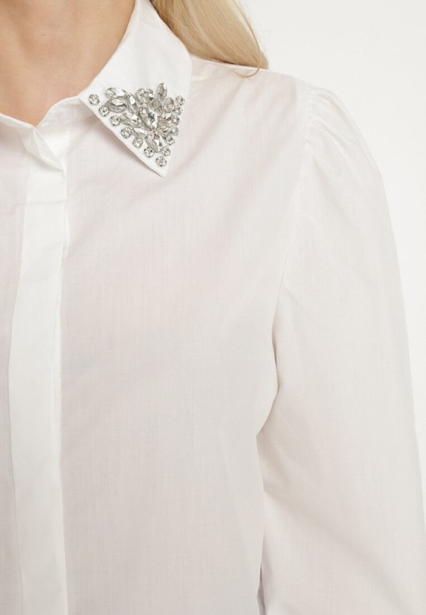Biała Klasyczna Koszula Ozdobiona Cyrkoniami Ariliana
