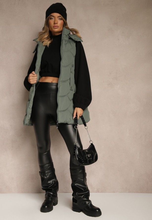 Zielona Pikowana Kamizelka z Odpinanym Kapturem Tulanea