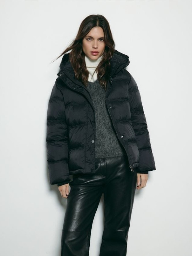 Pikowana kurtka z puchem - czarny