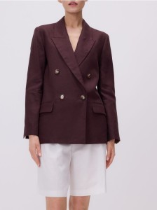 Lniana marynarka - ciemnobrązowy