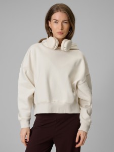 4F Bluza dresowa regular z kapturem damska - biała XL