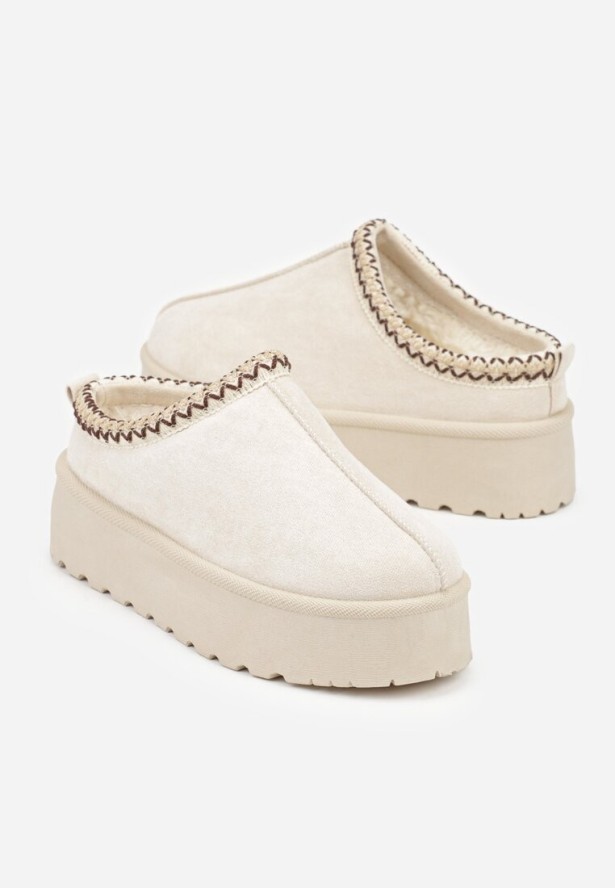 Beżowe Śniegowce na Grubej Podeszwie z Ozdobnym Haftem Zivirae