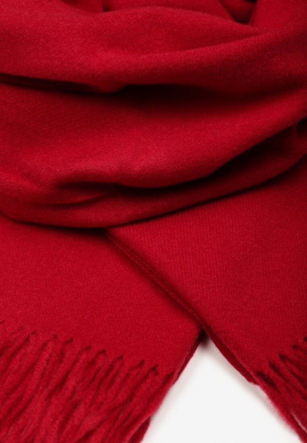 Bordowy Szalik z Tkaniny Wykończony Frędzlami Teofilla