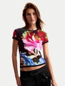 Desigual T-Shirt Multiflowers Lacroix 26SWTK49 Czarny Regular Fit