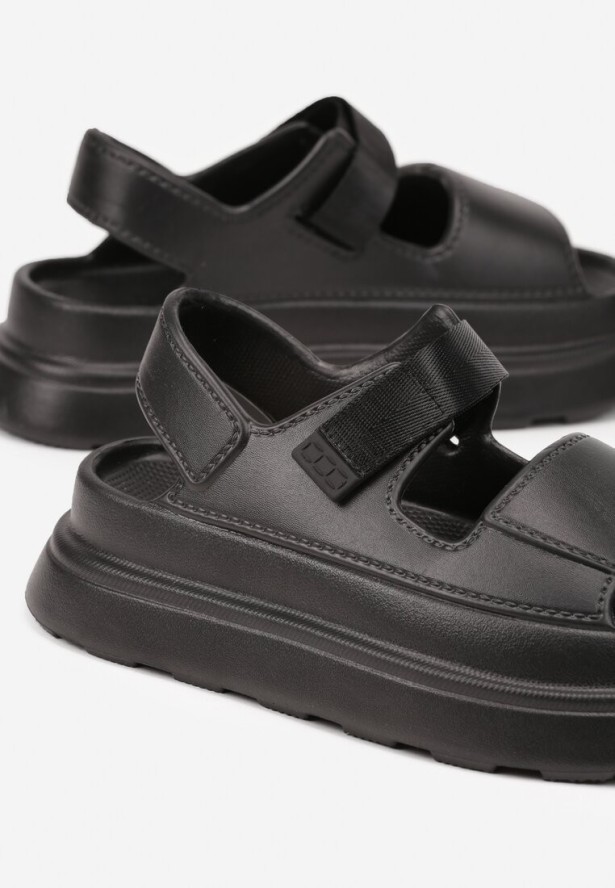 Czarne Piankowe Sandały Chunky na Grubej Podeszwie z Zapięciem na Rzep Obenae