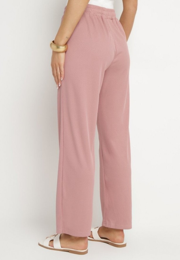 Różowe Spodnie z Gumką w Pasie i Szeroką Nogawką Mironia