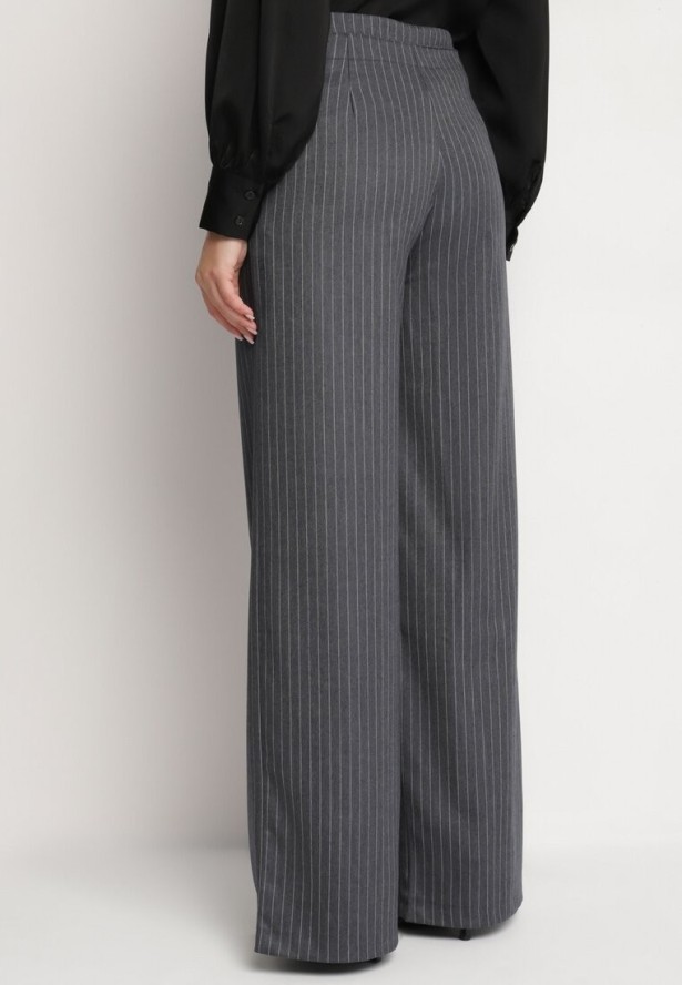 Ciemnoszare Spodnie Garniturowe z Wiskozą z Kieszeniami i Wiązaniem Sevitha