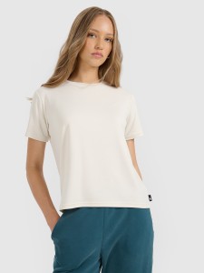 4F T-shirt z prążkowanej dzianiny z modalem damski - beżowy XS