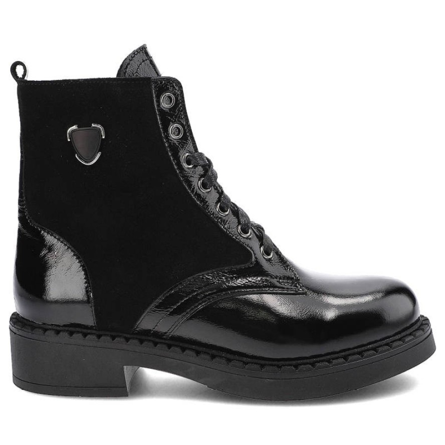 Czarne Botki Pollonus Damskie Skórzane Modne Buty