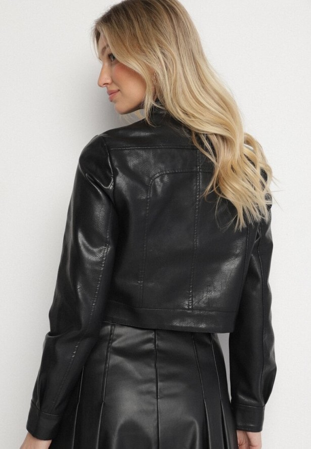 Czarna Kurtka Ramoneska w Motocyklowym Stylu z Klamerką Terlia