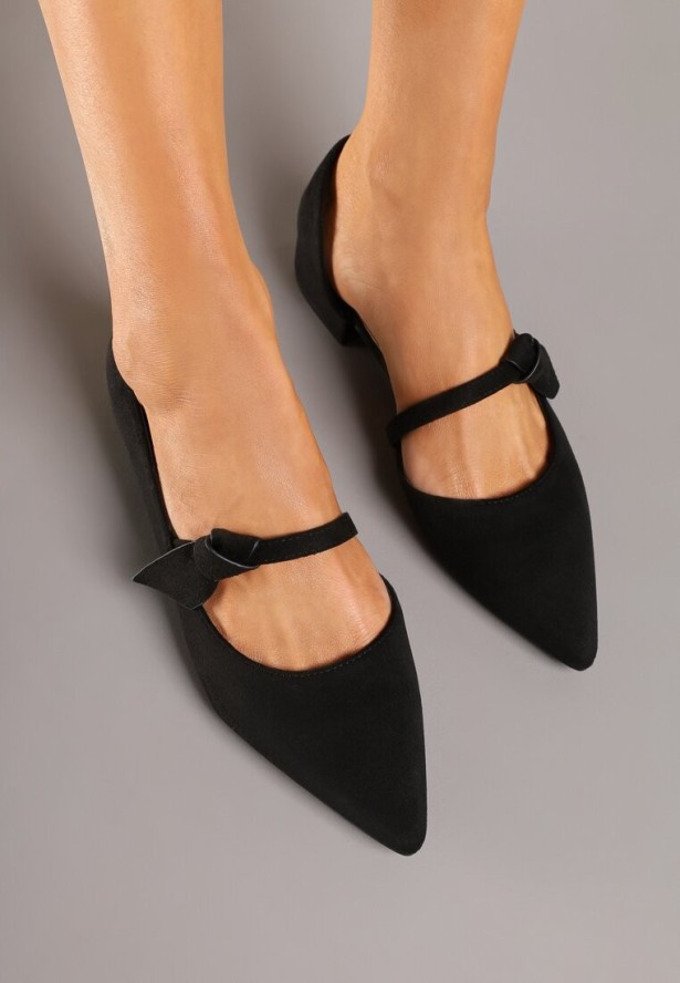 Czarne Czółenka Vices na Płaskiej Podeszwie ze Skórzaną Wkładką z Supełkiem Liliarine