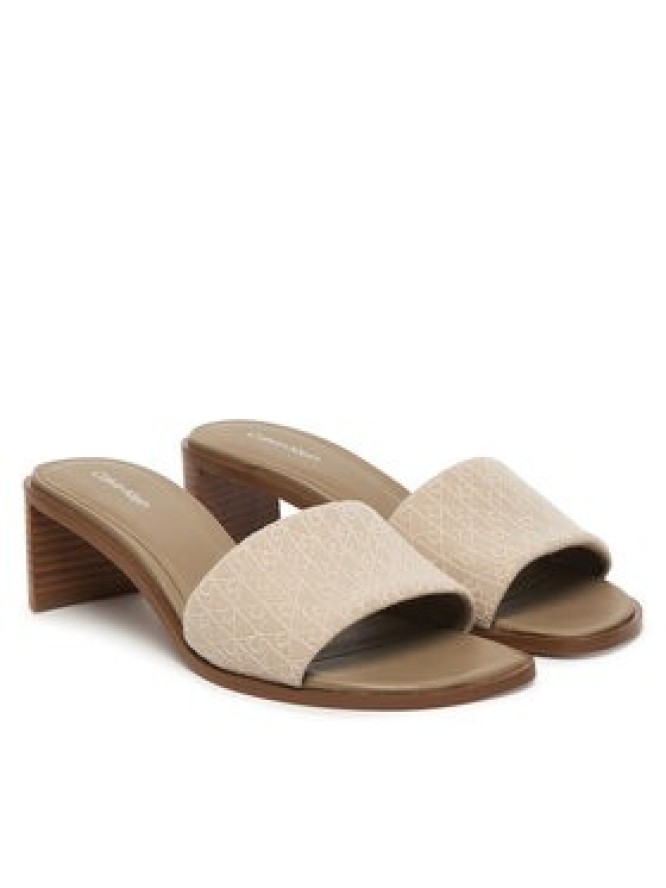 Calvin Klein Klapki Block Heel Sandal Aop HW0HW03016 Beżowy