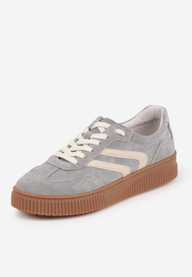 Ciemnoszare Sneakersy Retro Tenisówki z Naturalnego Zamszu ze Skórzaną Wkładką Beralene