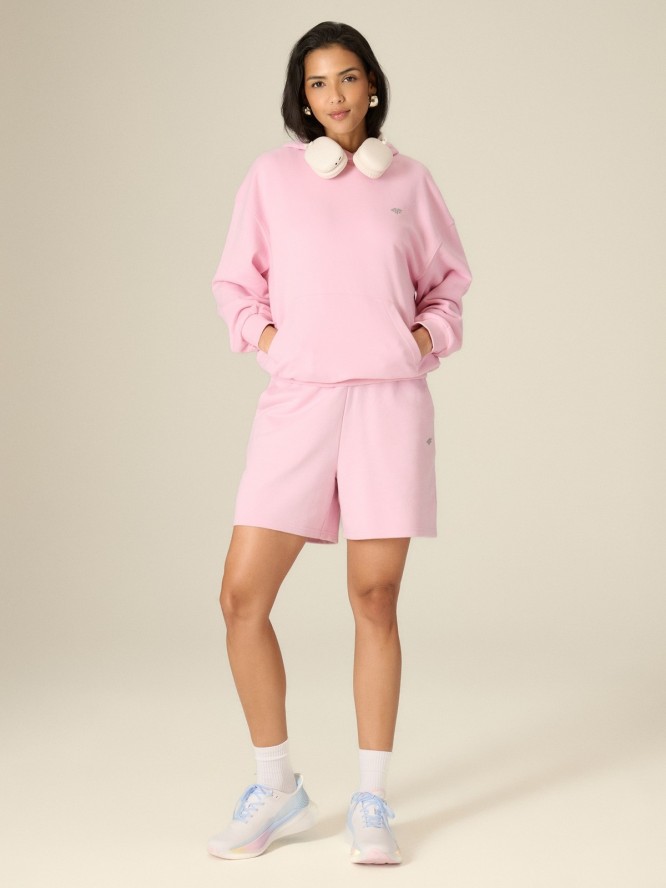 4F Bluza dresowa loose z kapturem damska - różowa XL