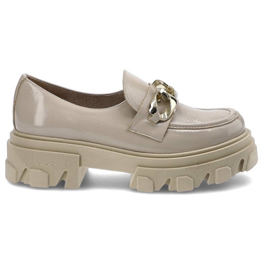 Beżowe Półbuty Lemar Damskie Stylowe Obuwie