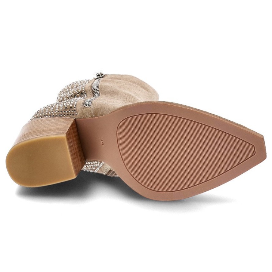 Beżowe Botki Alma En Pena Eleganckie Kowbojki Damskie