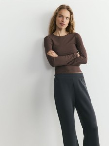 Longsleeve z modalem - brązowy