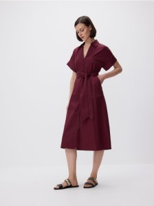 Koszulowa sukienka z paskiem - bordowy