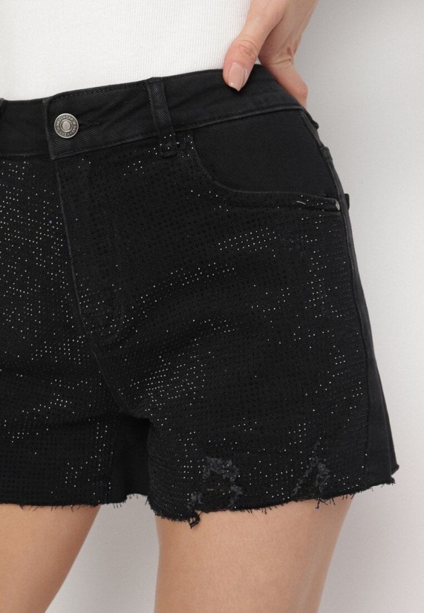 Czarne Klasyczne Szorty Jeansowe z Wysokim Stanem Nusavira