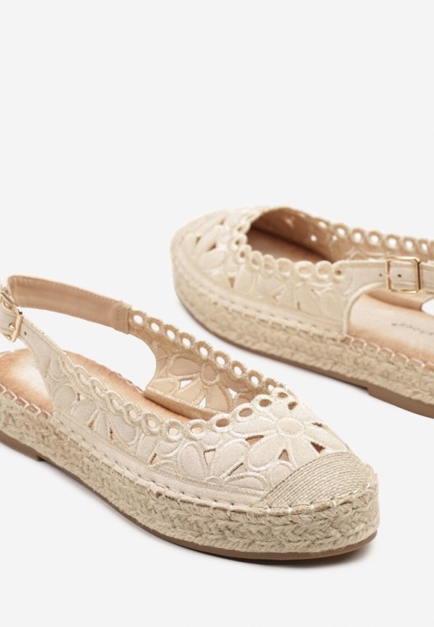 Beżowe Sandały Espadryle Slingback z Plecionką i Ażurową Cholewką Loriene